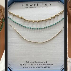 Unwritten Gold and Teal Necklace Trio